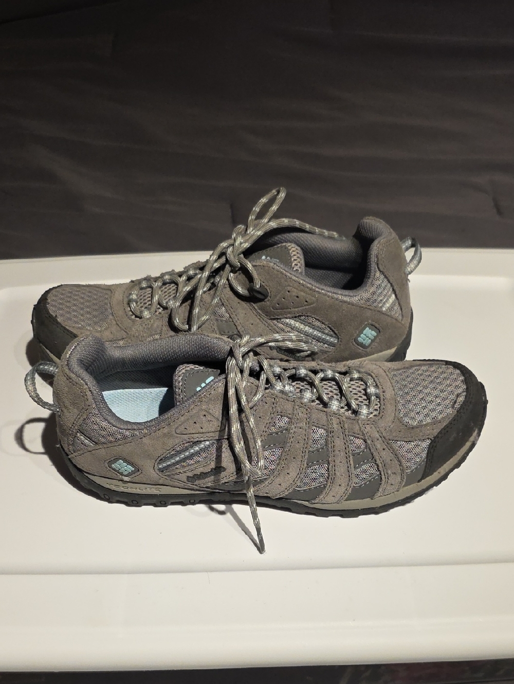 Columbia Women's Gray Hiking Sneakers with Light Blue Accents